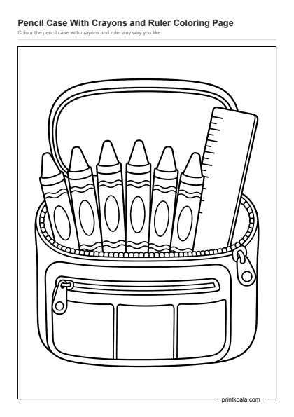 Preview of the Pencil Case With Crayons and Ruler Coloring Page printable worksheet