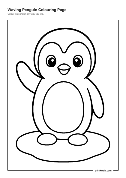 Preview of the Waving Penguin Colouring Page printable worksheet