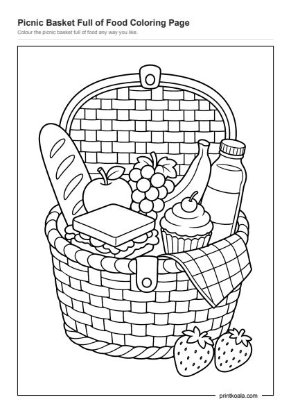 Preview of the Picnic Basket Full of Food Coloring Page printable worksheet
