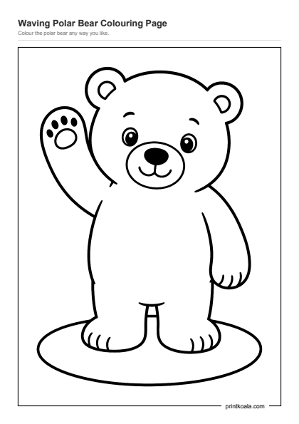 Preview of the Waving Polar Bear Colouring Page printable worksheet
