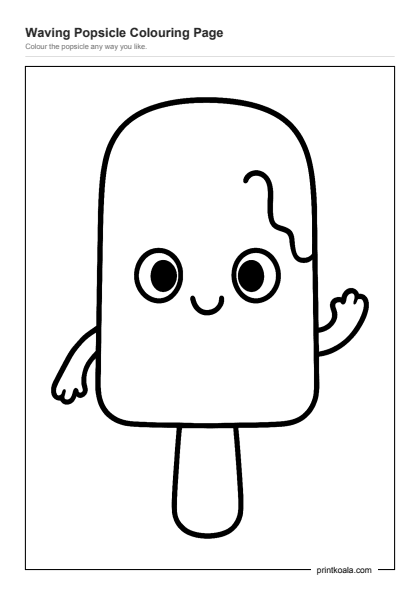 Preview of the Waving Popsicle Colouring Page printable worksheet