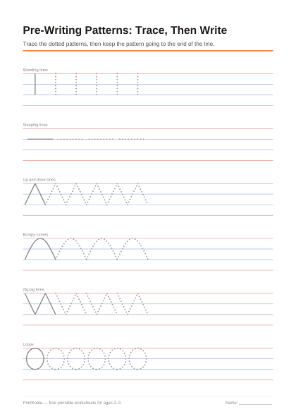 Preview of the Pre-Writing Patterns: Trace, Then Write printable worksheet