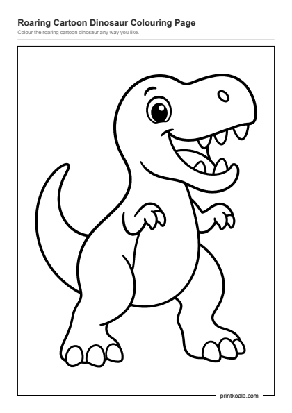 Preview of the Roaring Cartoon Dinosaur Colouring Page printable worksheet