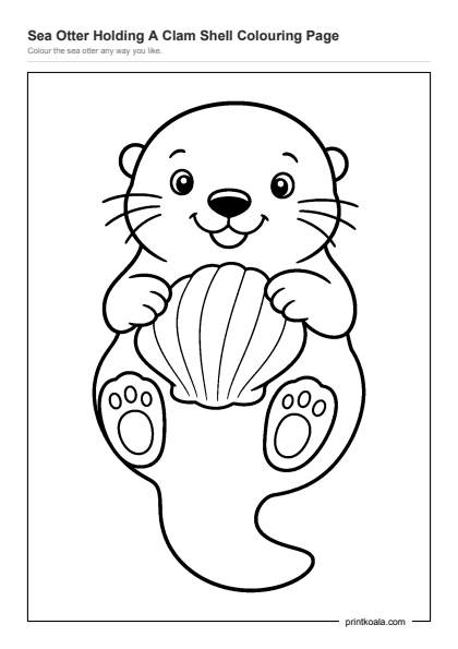 Preview of the Sea Otter Holding A Clam Shell Colouring Page printable worksheet