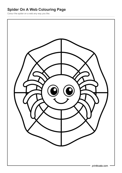 Preview of the Spider On A Web Colouring Page printable worksheet