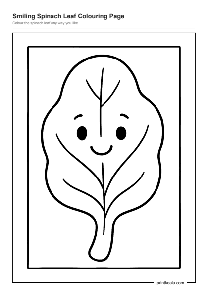 Preview of the Smiling Spinach Leaf Colouring Page printable worksheet