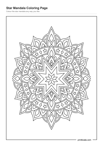 Preview of the Star Mandala Coloring Page printable worksheet