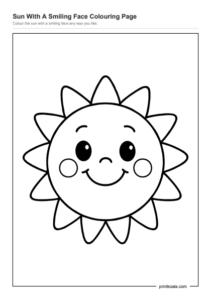 Preview of the Sun With A Smiling Face Colouring Page printable worksheet