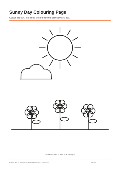 Preview of the Sunny Day Colouring Page printable worksheet