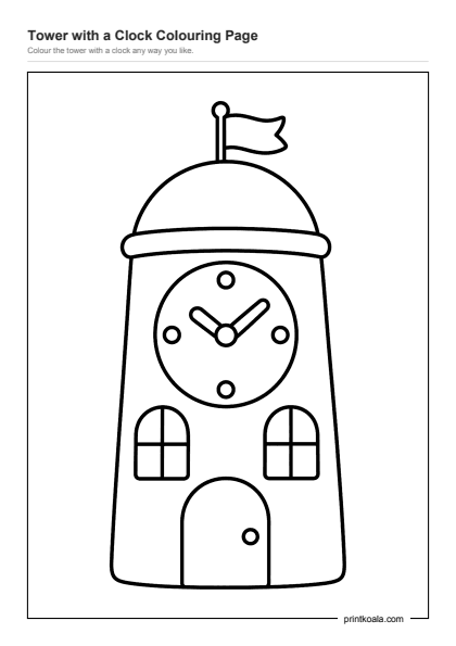 Preview of the Tower with a Clock Colouring Page printable worksheet