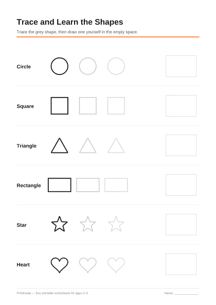 Preview of the Trace and Learn the Shapes printable worksheet