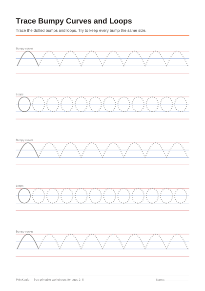 Preview of the Trace Bumpy Curves and Loops printable worksheet