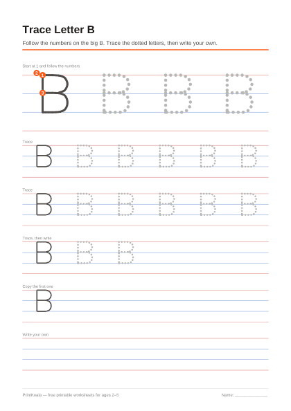 Preview of the Trace Letter B printable worksheet