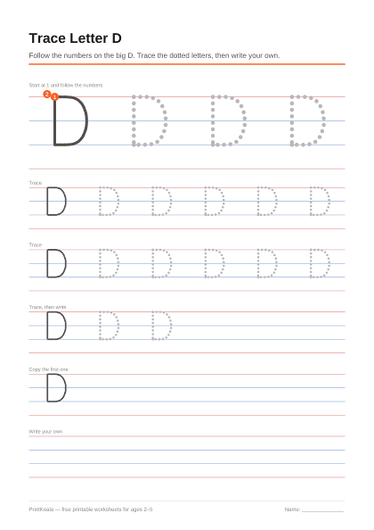 Preview of the Trace Letter D printable worksheet