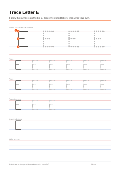 Preview of the Trace Letter E printable worksheet