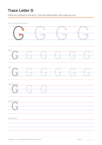 Preview of the Trace Letter G printable worksheet