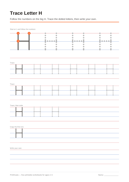Preview of the Trace Letter H printable worksheet