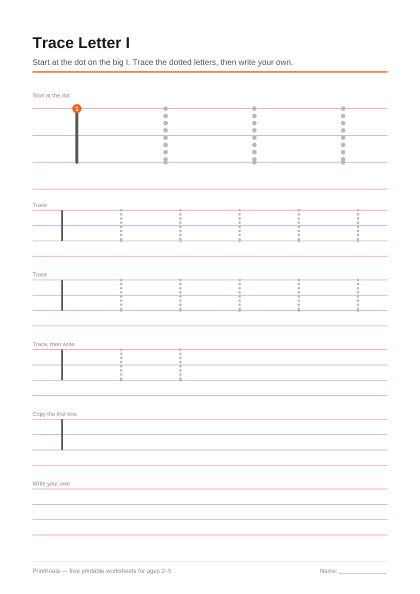 Preview of the Trace Letter I printable worksheet