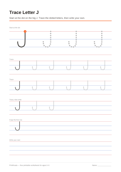 Preview of the Trace Letter J printable worksheet