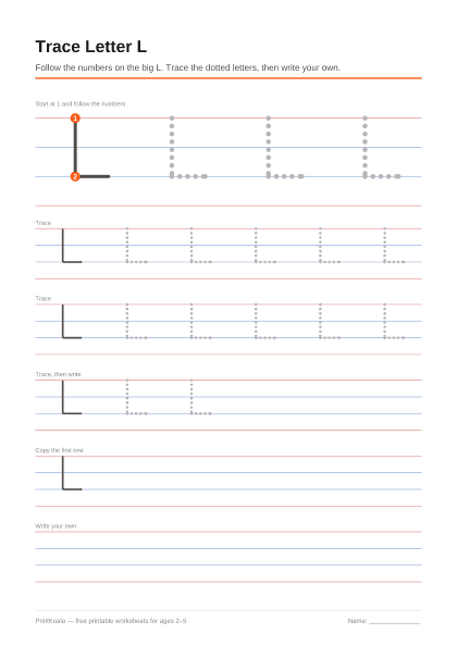 Preview of the Trace Letter L printable worksheet