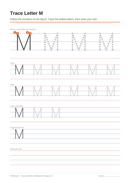Preview of the Trace Letter M printable worksheet