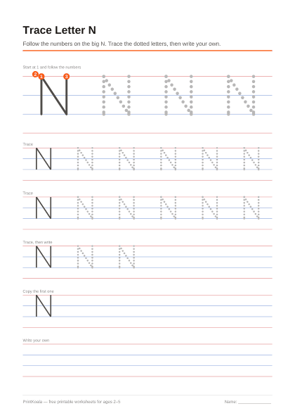 Preview of the Trace Letter N printable worksheet