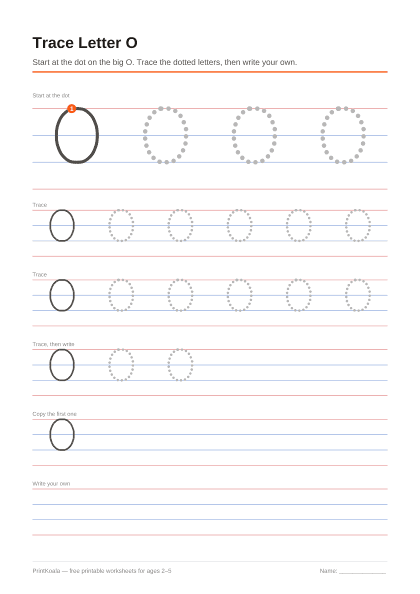 Preview of the Trace Letter O printable worksheet