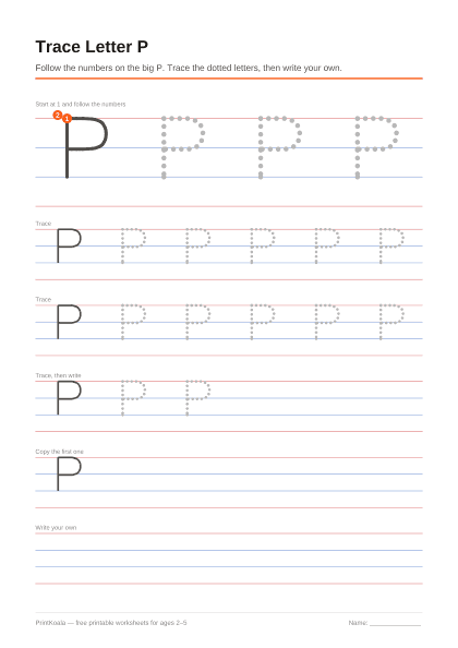 Preview of the Trace Letter P printable worksheet