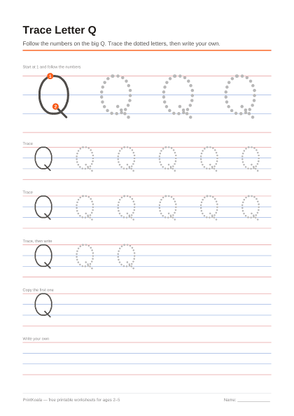 Preview of the Trace Letter Q printable worksheet