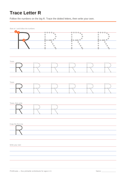 Preview of the Trace Letter R printable worksheet