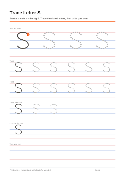 Preview of the Trace Letter S printable worksheet