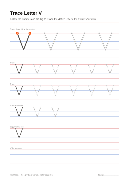Preview of the Trace Letter V printable worksheet