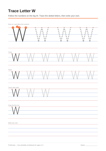Preview of the Trace Letter W printable worksheet