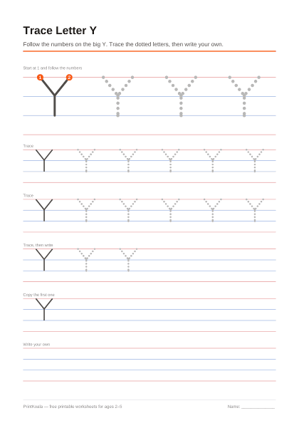 Preview of the Trace Letter Y printable worksheet