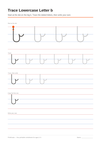 Preview of the Trace Lowercase Letter b printable worksheet