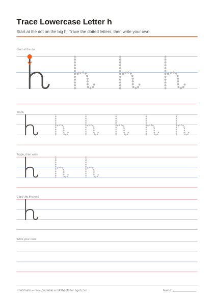 Preview of the Trace Lowercase Letter h printable worksheet