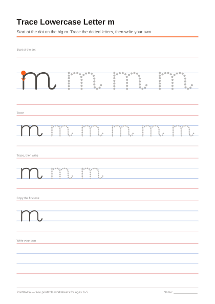 Preview of the Trace Lowercase Letter m printable worksheet