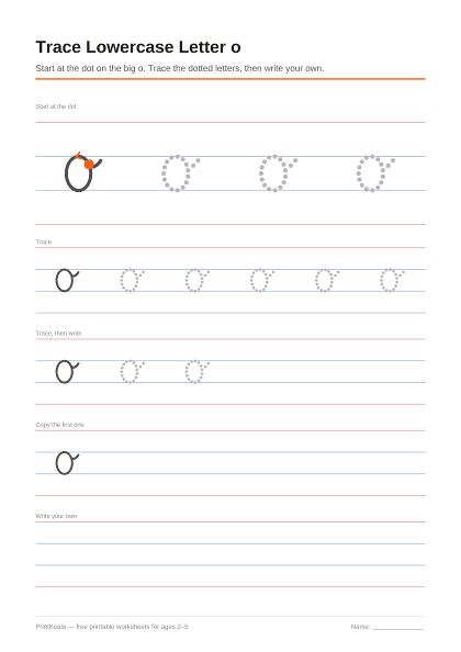 Preview of the Trace Lowercase Letter o printable worksheet