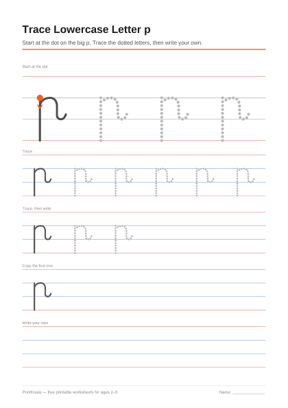 Preview of the Trace Lowercase Letter p printable worksheet