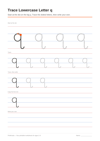 Preview of the Trace Lowercase Letter q printable worksheet