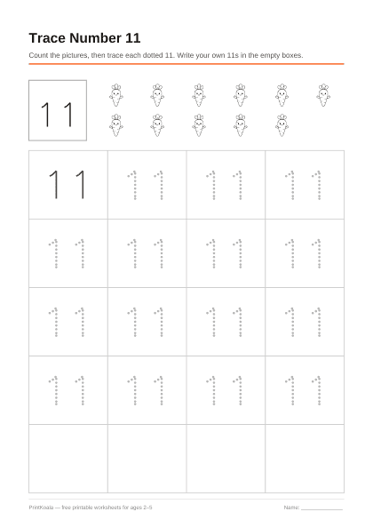 Preview of the Trace Number 11 printable worksheet