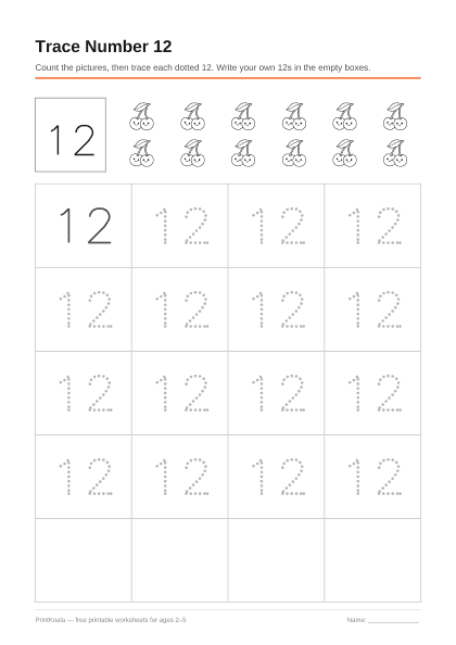 Preview of the Trace Number 12 printable worksheet