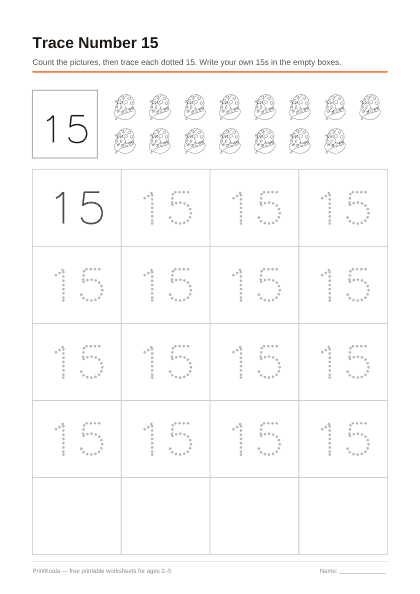 Preview of the Trace Number 15 printable worksheet