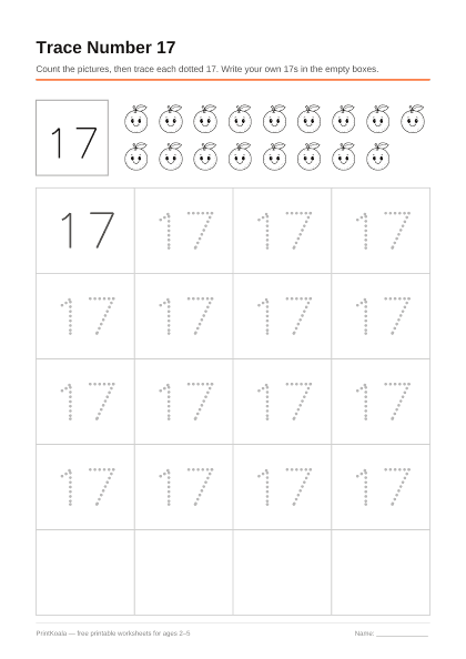 Preview of the Trace Number 17 printable worksheet