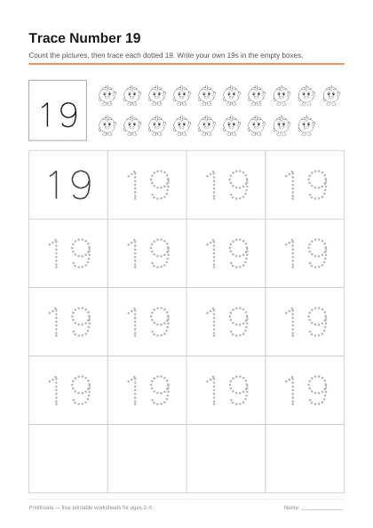 Preview of the Trace Number 19 printable worksheet