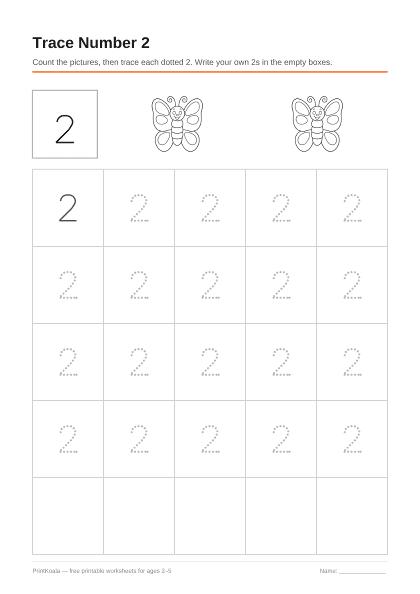 Preview of the Trace Number 2 printable worksheet