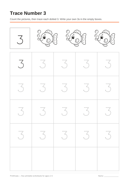 Preview of the Trace Number 3 printable worksheet