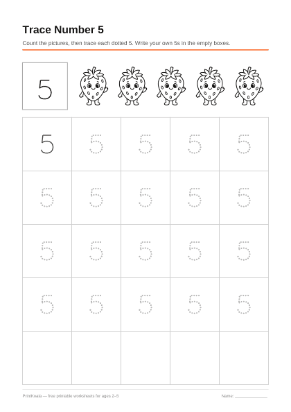 Preview of the Trace Number 5 printable worksheet