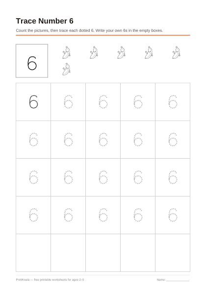 Preview of the Trace Number 6 printable worksheet