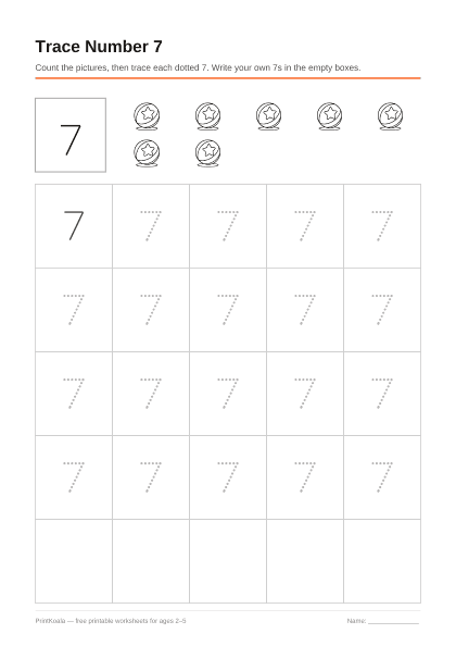 Preview of the Trace Number 7 printable worksheet